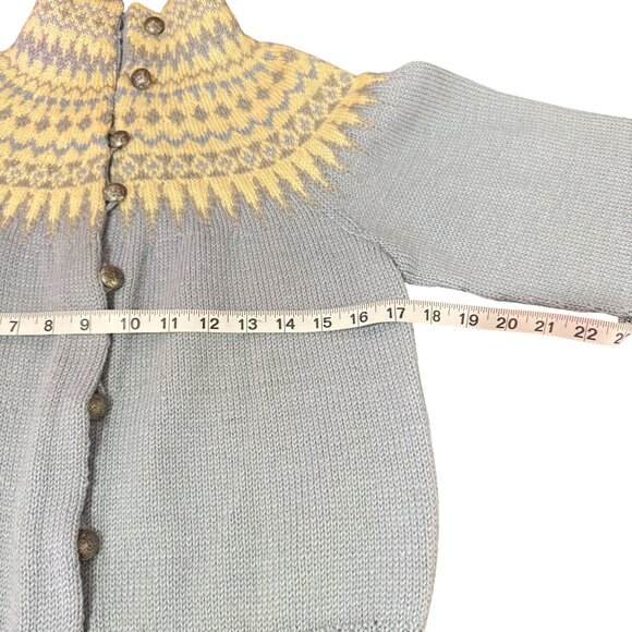 Vintage Norwegian Hand Knit Wool Cardigan Blue Fair Isle William Schmidt Oslo S - Picture 7 of 8